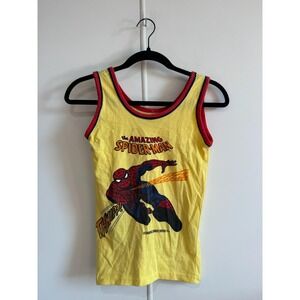 VTG Marvel Tank Top Boys Medium Yellow Amazing Spider-Man Graphic Ringer Tee